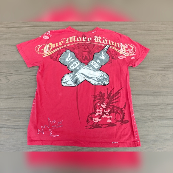 Vintage Y2K OMR SKULL STUDDED RED T L ② - Picture 5 of 6